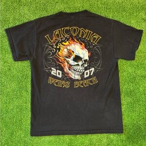 Y2K Laconia Bike Week Flaming Skull T-Shirt